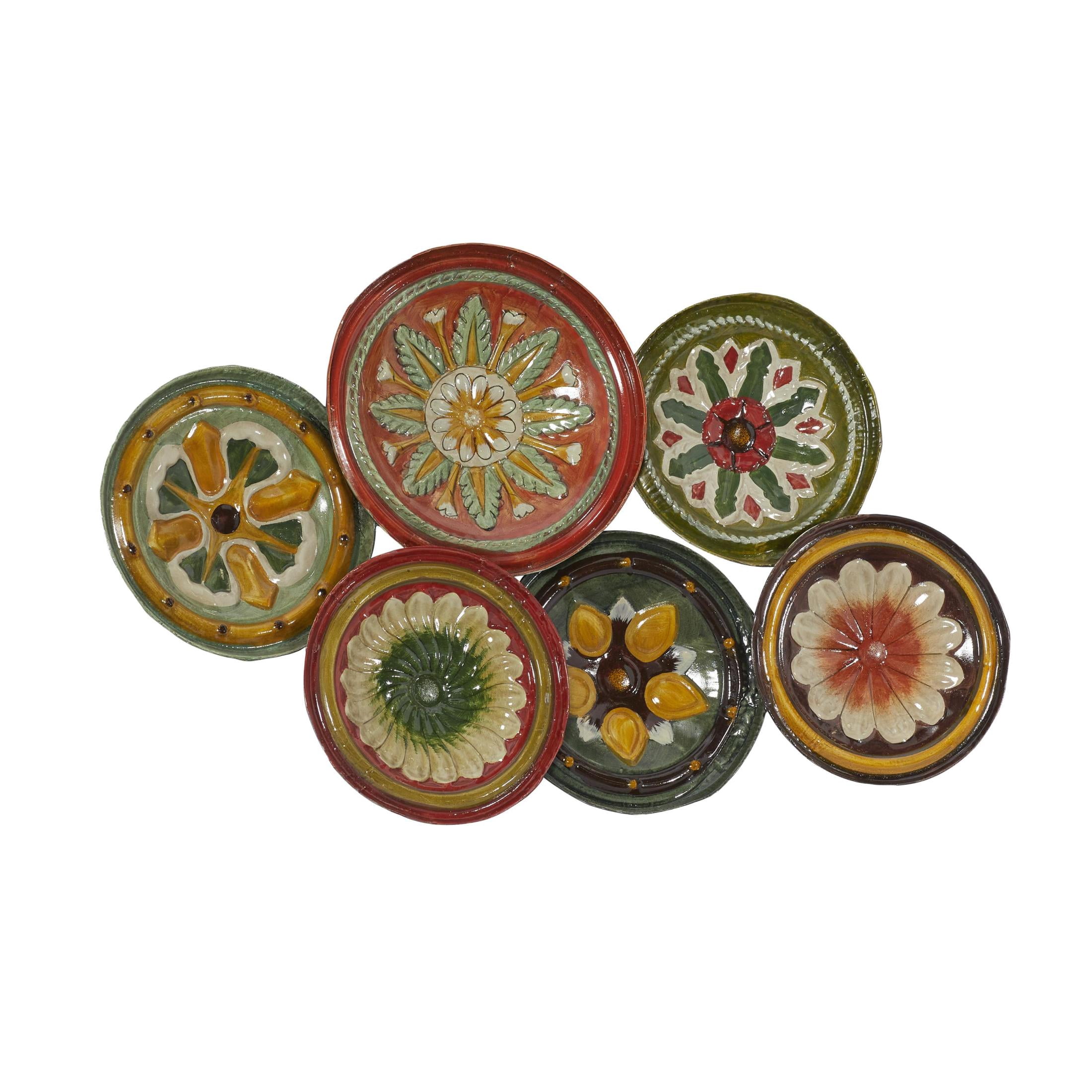 DecMode Rustic Metal Multi Colored Round Plates with Flower Petal Design Wall Decor, 31"W x 19"H