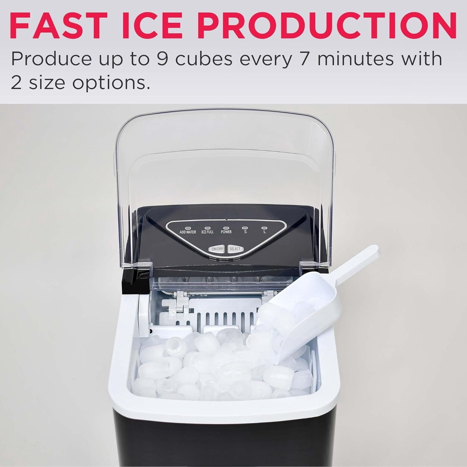 EFIC123-SSBLACK Compact Countertop Ice Maker, 26lbs of Ice per Day, Black Stainless