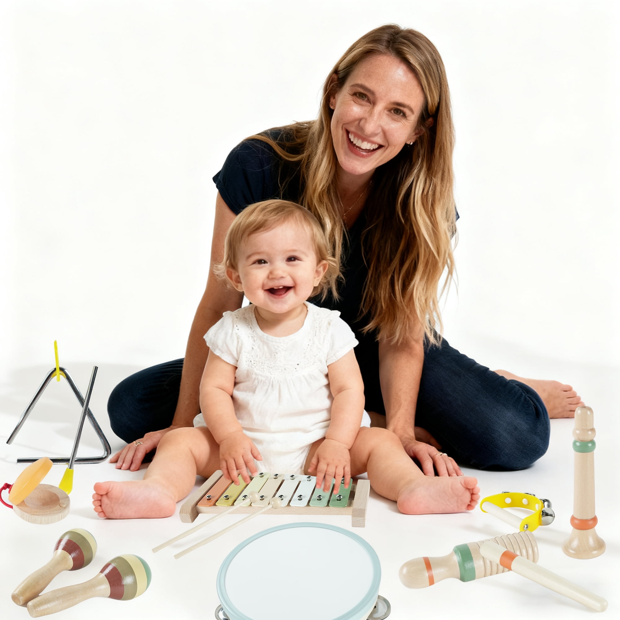 JBeeCtrl Toddler Musical Instruments Set Wooden Montessori Toys for Toddlers 1-3 Year Old Girls Boys Neutral Colors Percussion Instruments Set for Kids Preschool Educational Birthday Gifts