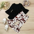 thumbnail image 2 of Uccdo 6M-4T Toddler Baby Girls Clothes Long Sleeve Cow Print Outfit Solid T-Shirt + Flare Pants Bell-Bottom Leggings + Headband Set, 2 of 8