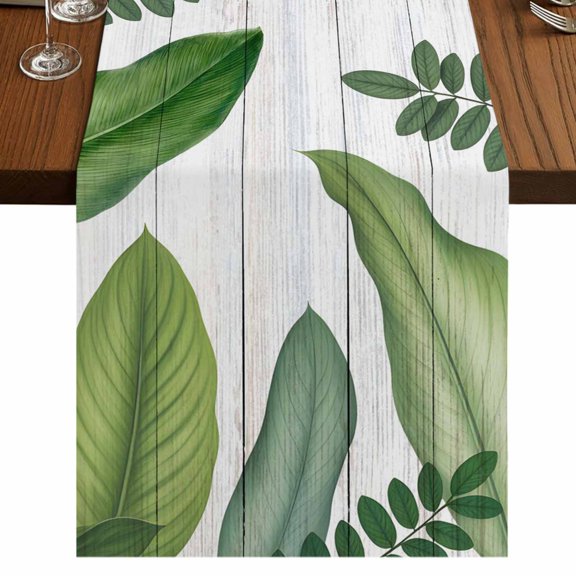 Table Runners 72 Inches Long Dress Scarves, Green Leaves Farmhouse Kitchen/Dining Table Runner, Coffee Tablerunners, Tropical Summer Botanical Watercolor Elegant Wooden 18x72 Inch
