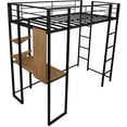thumbnail image 3 of Twin Size Metal Loft Bed with 2 Shelves and One Desk, Build-in Ladders and Length Guardrails, Space-Saving Design, Twin Bed Frame for Kids/Teens (Black), 3 of 7