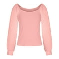 thumbnail image 4 of HAiming Womens Mesh Long Sleeve Shirts Solid Color Round Neck Slim Pullover Tops Summer Trendy Lace Casual Blouses, 4 of 7
