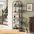 thumbnail image 2 of Industrial Arched Bookshelf - 5-Tier Freestanding Metal Frame Bookcase with Adjustable Feet, Modern Open Storage Rack for Living Room, Bedroom, Office - Black + Graphite Gray, Five Layers, 2 of 8