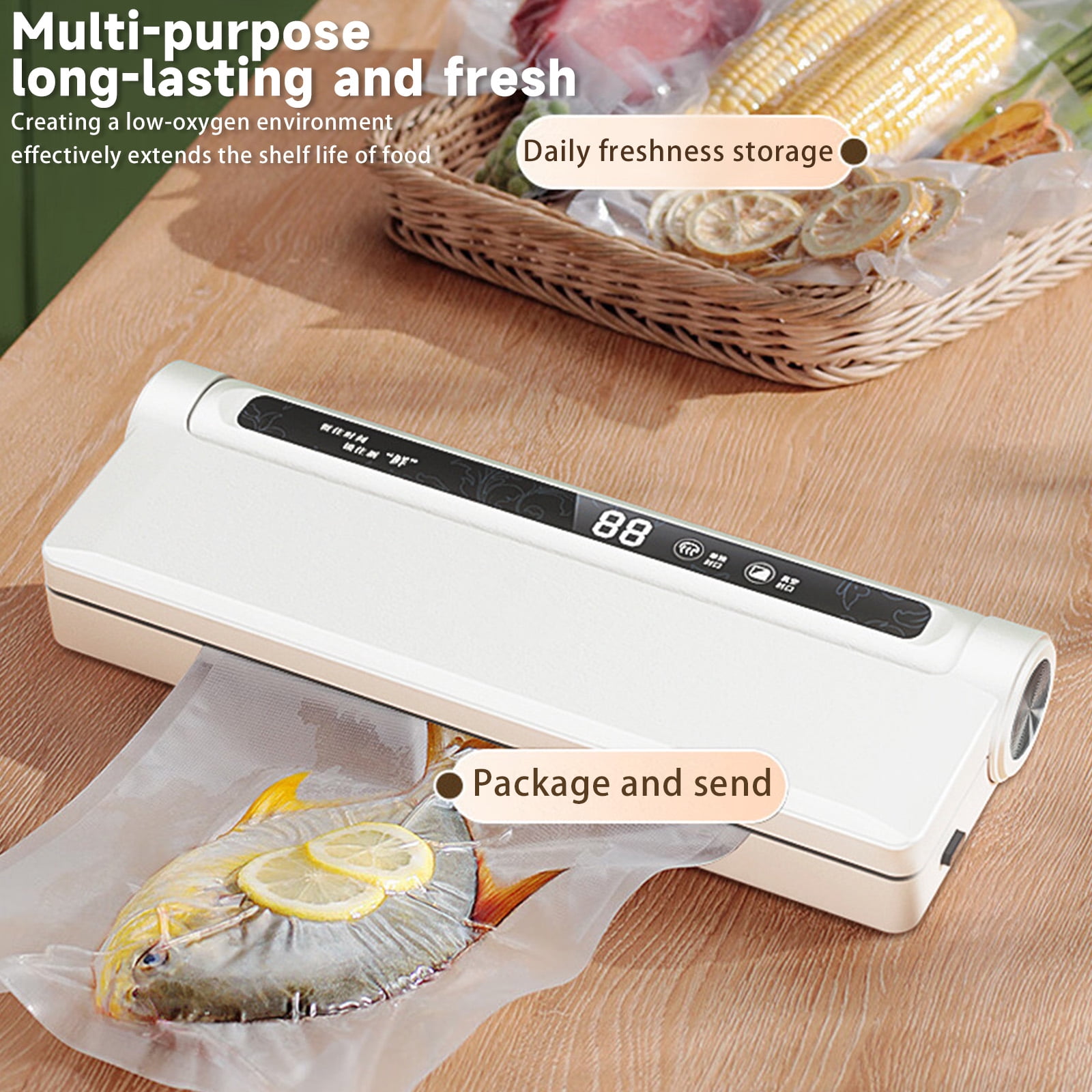 75Kpa Strong Suction Food Vacuum Sealer Machine With 20 Vacuum Seal Bags, Dry/Wet Modes & Digital Countdown Timer, Compact Lightweight For Home Kitchen, Extends Food Freshness 7X