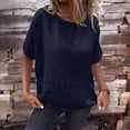 thumbnail image 2 of CIENVNSTG Linen Shirts for Women Loose Fit Crew Neck Short Sleeve Tops Plus Size Lightweight Pullover Top Casual Dressy Blouse Dark Blue S, 2 of 4