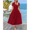 thumbnail image 3 of Vestido PRETTYGARDEN para mujer, midi, cuello en V, cuello en V, volantes y bolsillos, 3 of 9