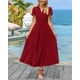 thumbnail image 3 of Vestido PRETTYGARDEN para mujer, midi, cuello en V, cuello en V, volantes y bolsillos, 3 of 9