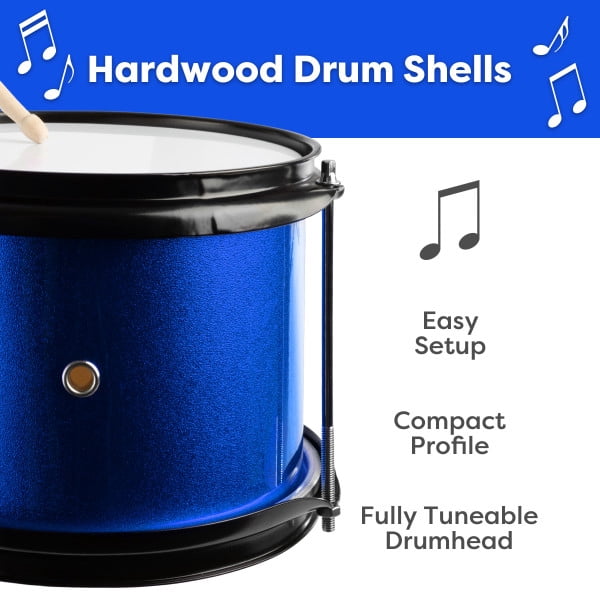 Kids 3-Piece Drum Set with Cymbal, 2 Toms, Bass Drum and Pedal, Drumsticks and Drum Throne for Beginners, Blue by Hey! Play!