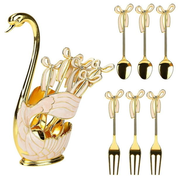 Postre de metal Pastelería Cucharas Forks Conjunto con soporte de almacenamiento Sirviendo Comida Flotware Bebida Calientes Cucharadas De Tenencia Decorativa DIYOO HA010846-01B
