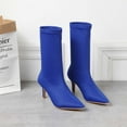 thumbnail image 4 of Wavsuf Cowboy Boots for Women Wide Calf Flock with Fuzz Winter Mid Calf Blue Shoes Size 36, 4 of 6