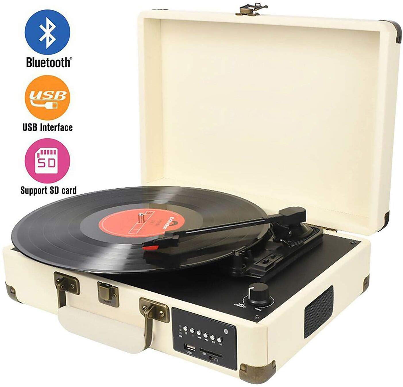 Sylvania STT104BT-BLUE Portable USB Bluetooth Encoding Turntable Record Player in Suitcase