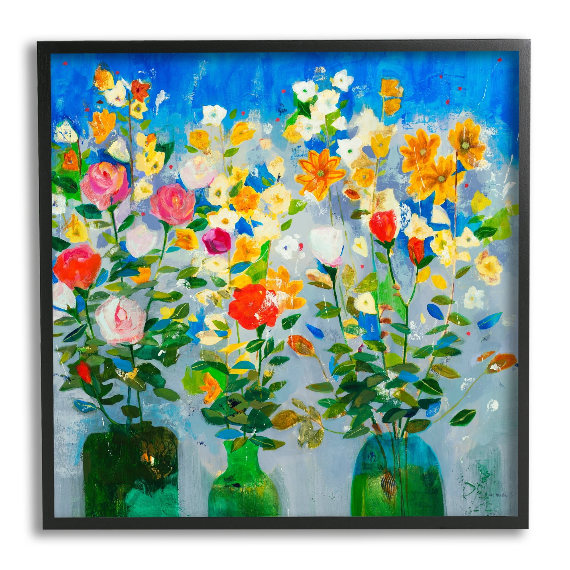 Stupell Industries Vivid Flower Arrangement Bold Green Blue Ikebana Design, 24 x 24, Design by Jill Martin