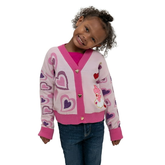Care Bears Girls' Hearts & Bear Long Sleeve V-Neck Cardigan, Size 4-6X