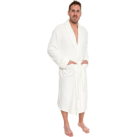 Ross Michaels Mens Plush Shawl Collar Luxury Kimono Bath Robe (White, S/M)
