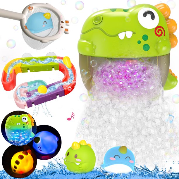 Máquina de burbujas con forma de dinosaurio Qirptey de juguete de baño para niños de 1 a 3 años