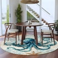thumbnail image 4 of Teal Octopus Coastal Round Rugs 5ft, Summer Beach Vintage Nautical Non Slip Washable Rug Runner, Low Pile Indoor Floor Carpet Mat Bathroom Rugs for Living Room, Bedroom, Kids Room, 4 of 9