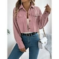 thumbnail image 4 of Corduroy Jacket Women, Yigetop Women's Fashion Cropped Shacket Button Down Corduroy Shacket Jackets Casual Plaid Long Sleeve Crop Jackets Tops Cropped Jacket Pink L, 4 of 8