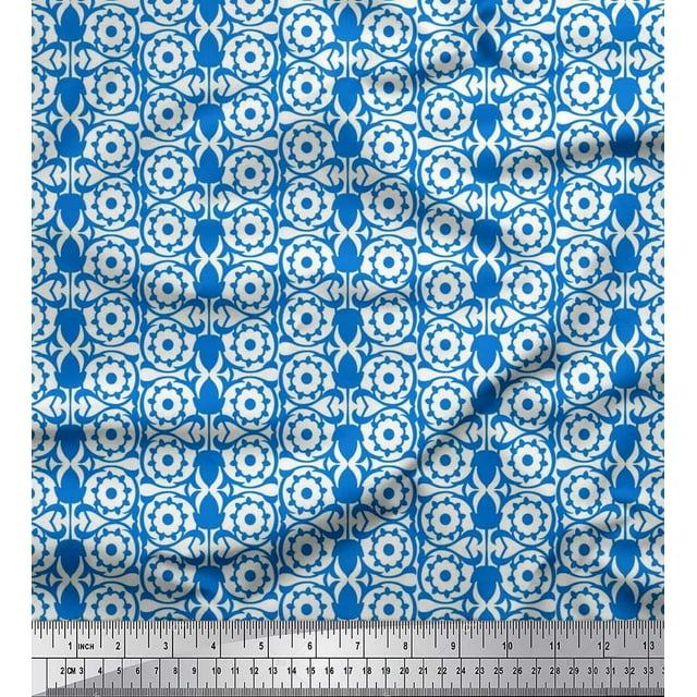 Soimoi Rayon Fabric Leaves & Floral Artistic Print Sewing Fabric Yard 42 Inch Wide