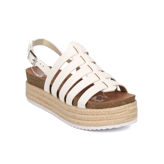 New Women Nature Breeze Gage-05 PU Open Toe Espadrille Flatform Fisherman Sandal