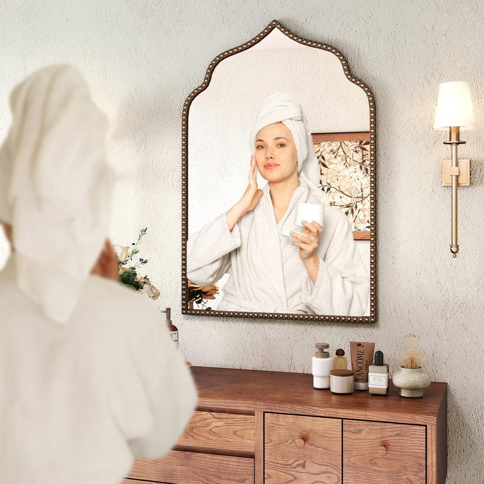 Goosiay Arched Mirror for Wall, 20" x 30" Vintage Gold Mirror, Wall Mirror for Living Room, Bathroom, Bedroom, Entryway, Antique Bronze Mirror