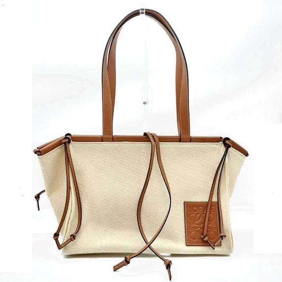 Pre-Owned LOEWE Cushion Tote Small Bag Anagram Ivory x Brown Canvas (Good)