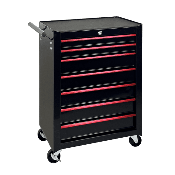 Excelo Rolling Metal Tool Chest with 7 Drawers, 20" 7-Drawer Tool Chest Cabinet with Ball Bearing Drawer Slides, Steel Tool Storage Box Organizer ,Dark Space Black