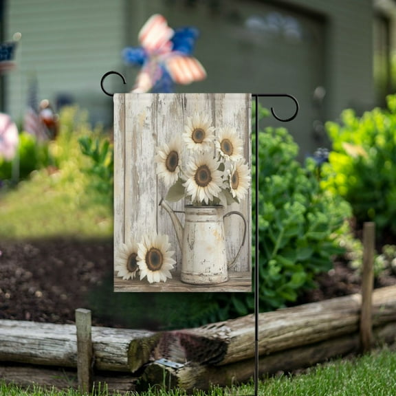 Wobogo Wooden White Sunflower Garden Flag 12×18 Inch Double Sided For Outdoor Yard Decoration