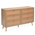 thumbnail image 6 of Pinovk Rattan 6 Drawer Double Dresser for Bedroom, Chest of Dressers, Modern Dresser Drawer Chest, 6 of 16