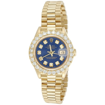 Rolex 18K Gold 26mm President DateJust 69178 VS Diamond Watch Blue Dial 2.08