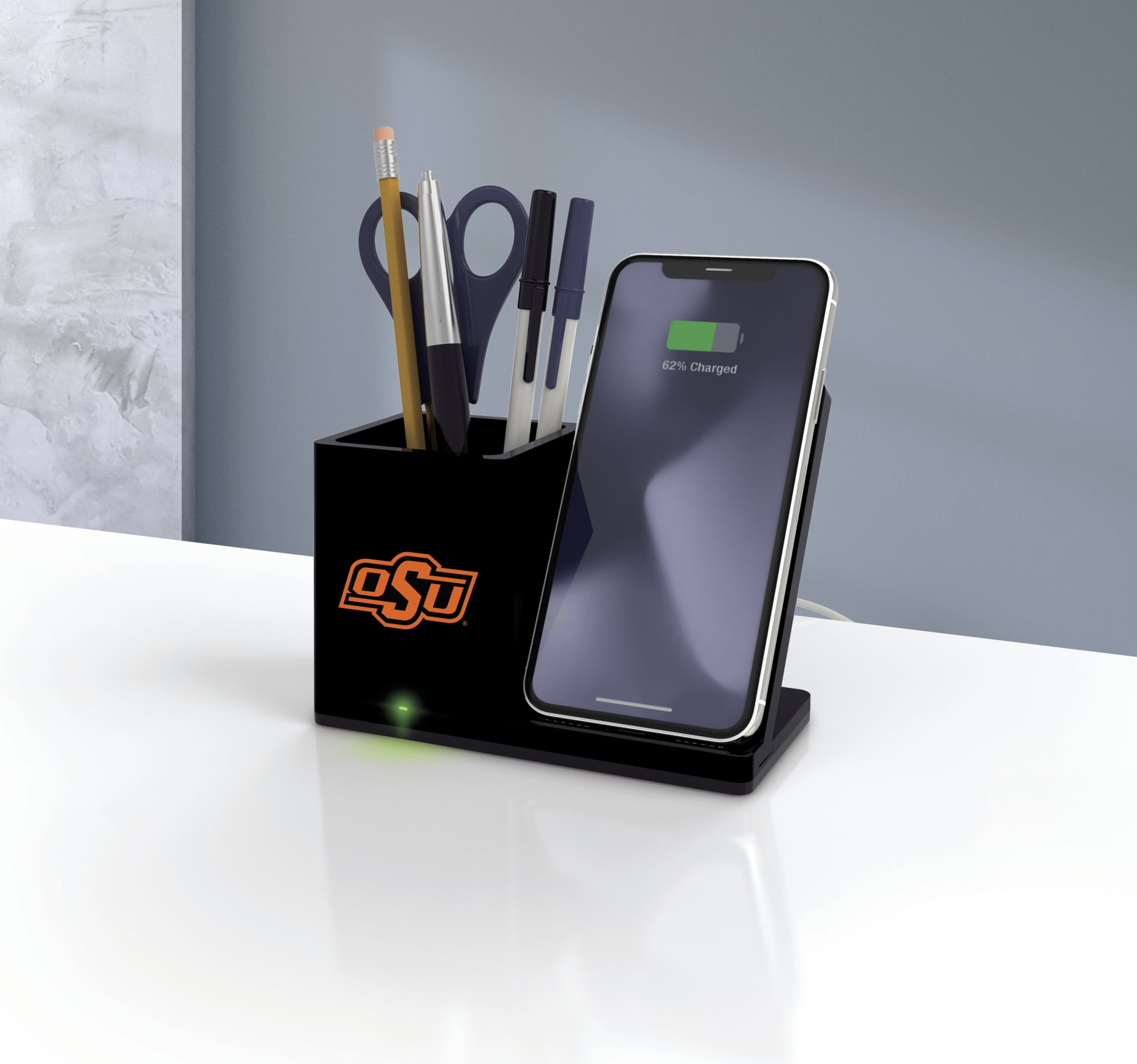 NCAA, OKLAHOMA STATE, WIRELESS CHARGER WITH PEN CUP, BOX