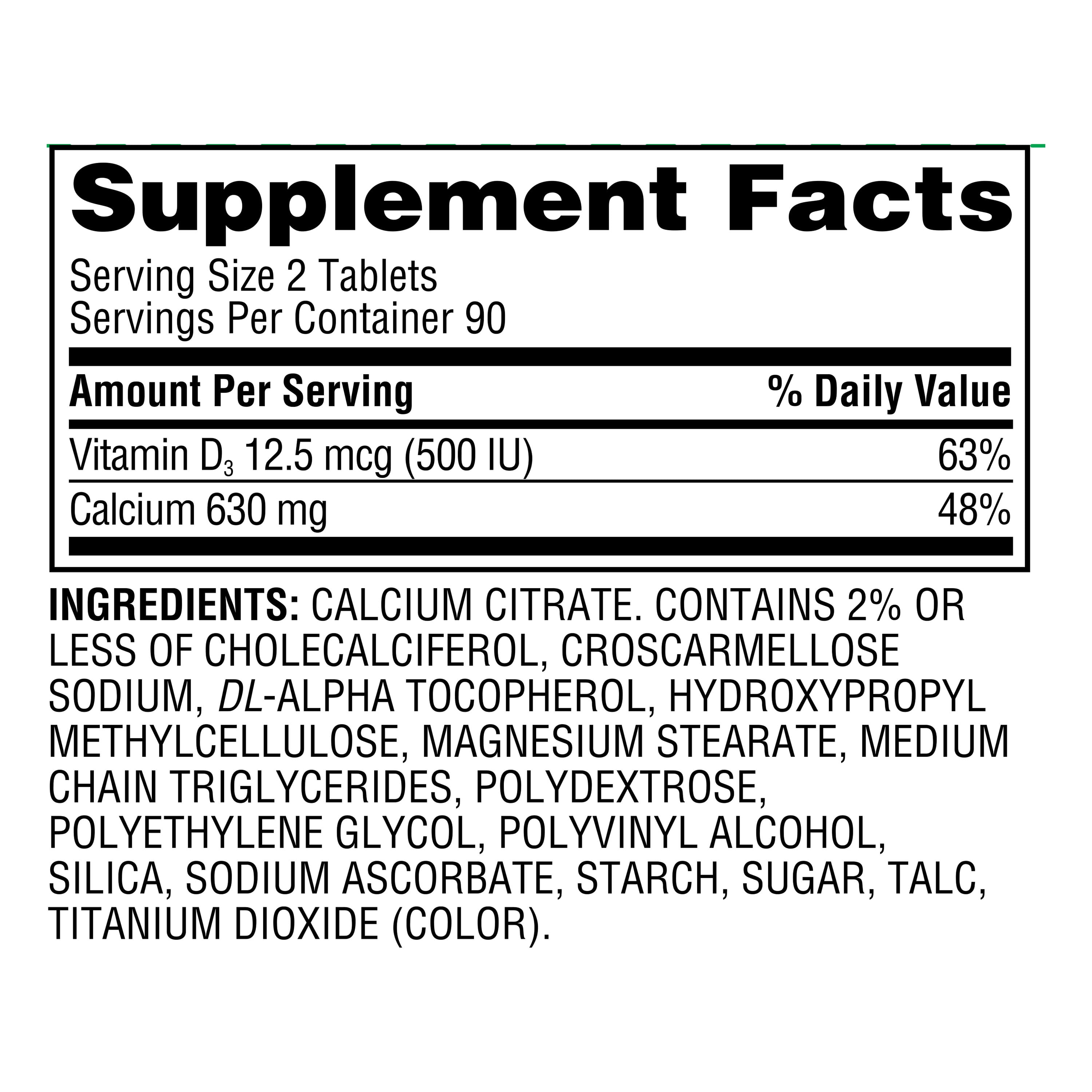 (3 pack) Equate Calcium Citrate + D3 Tablets Dietary Supplement, 630 mg, 180 Count, Compare to Citracal® Maximum