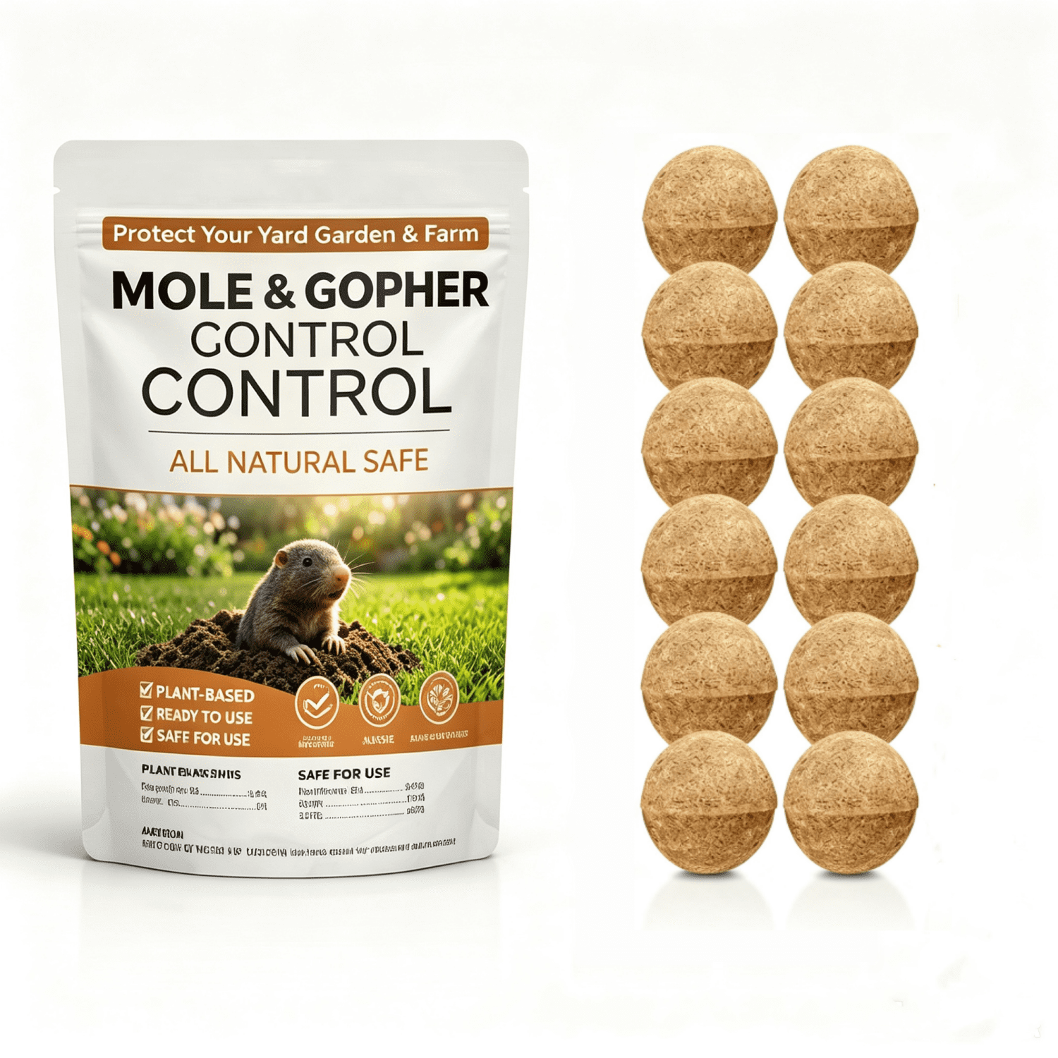 Natural Mole and Gopher Repellent Balls for Outdoor Lawn Yard Garden, Plant Based Essential Oil Underground Pest Deterrent, 12 Pack