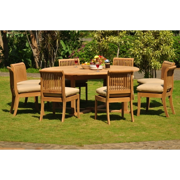 Teak Dining Set: 8 Seater 9 Pc: 72" Round Table And 8 Giva Armless Chairs Outdoor Patio Grade-A Teak Wood WholesaleTeak #WMDSGV28