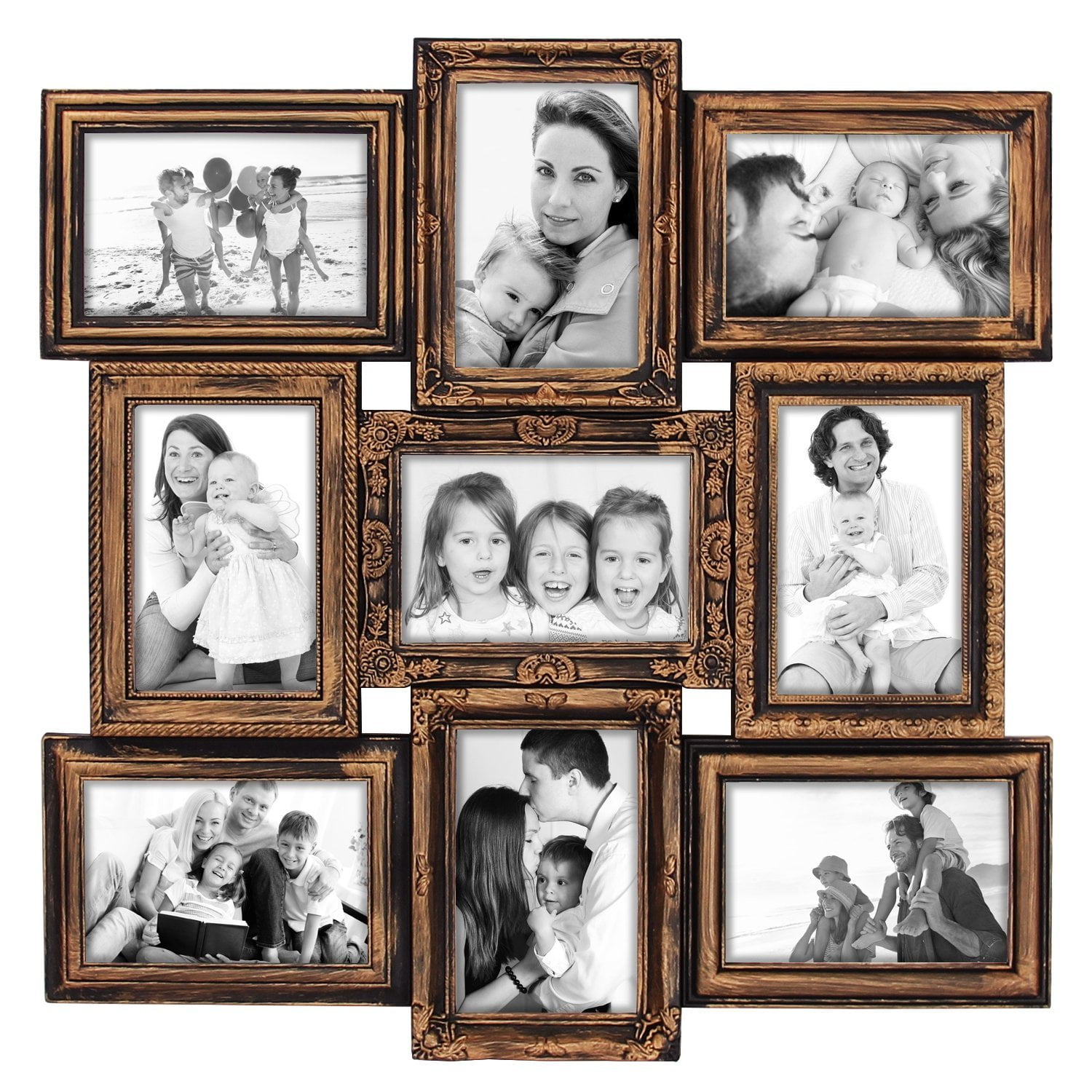 Hello Laura Photo Frame 9 Opening 18 x 18 inch Wall Hanging Photo Frame PVC 4 x 6 inch Photo Sockets x 9 Black Frame Edge Classic Gallery Collection Style 