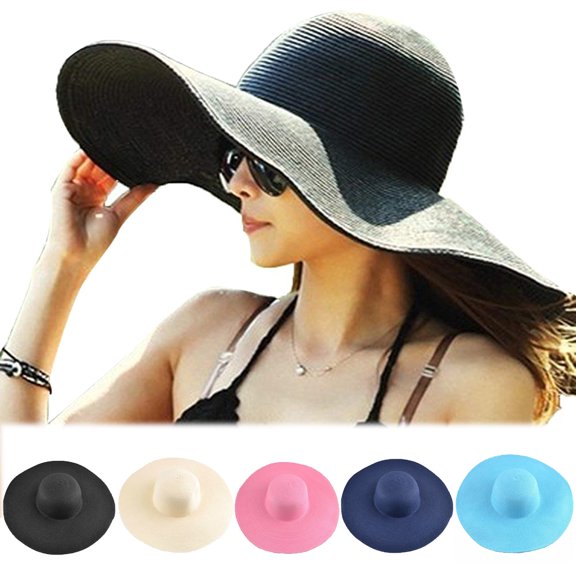 Meidiya Women's Folable Floppy Hat,Wide Brim Sun Protection Straw Hat,Summer UV Protection Beach Cap Foldable Sun Visor Hat