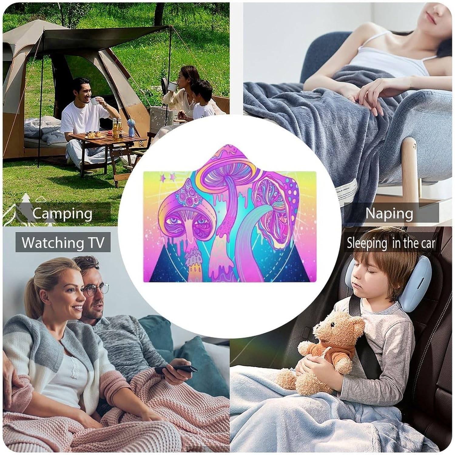 Mushroom Wearable Hooded Blanket for Adult, Mushroom Gifts for Women Men Hippie Poncho Wearable Blanket Hoodies
