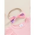 thumbnail image 4 of Baby Girl 2 Piece Outfits Floral Print Short Sleeve Ribbed Romper Dress with Cute Headband Set, 4 of 8