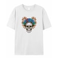 thumbnail image 5 of T Shirts for Women Short Sleeve Cotton Crewneck T-Shirt, Skull Blue Flower Cartoon Leaf Tee Tops Casual Basic T-Shirts, XS-5XL White XXL, 5 of 7