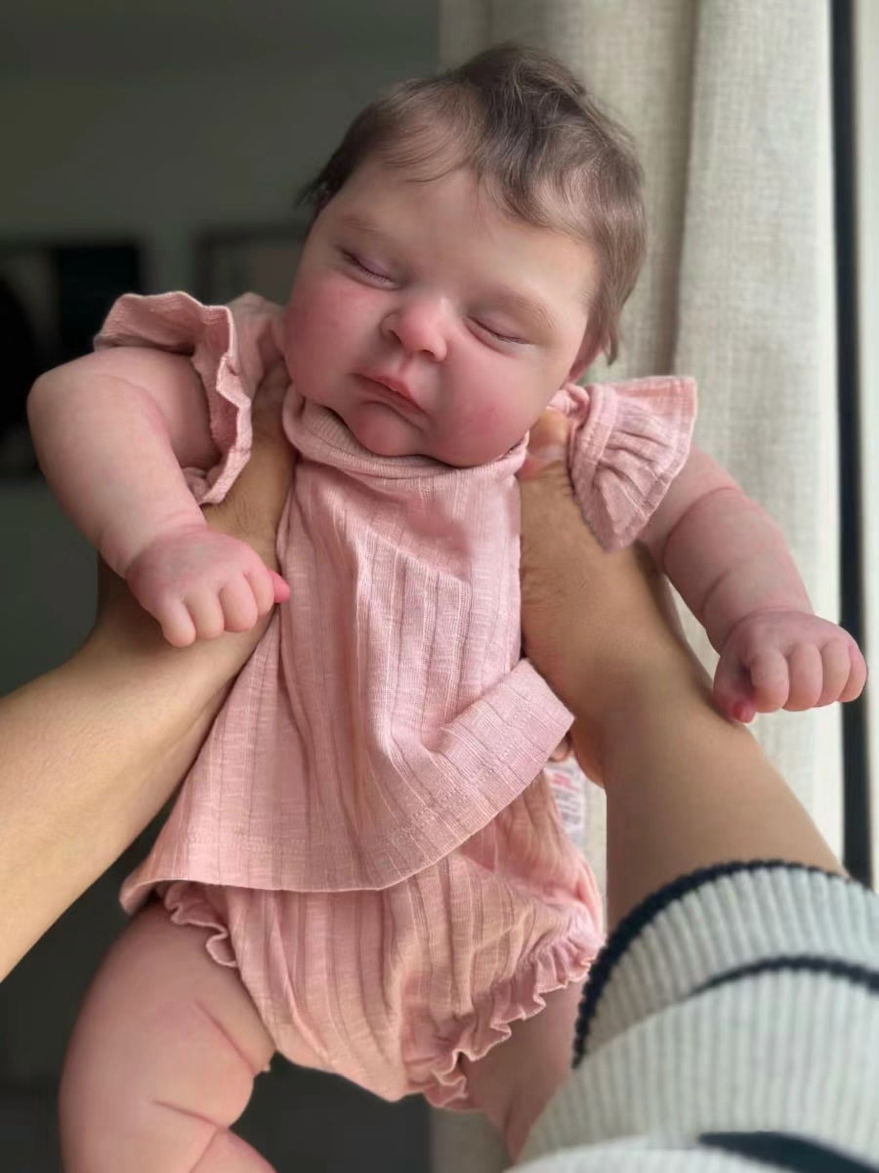 iCradle Cuddly Asleep Lifelike Reborn Baby Dolls Girl Realistic Newborn Babies Soft Cloth Body Rooted Hair Birthday Gift for Kids 3+
