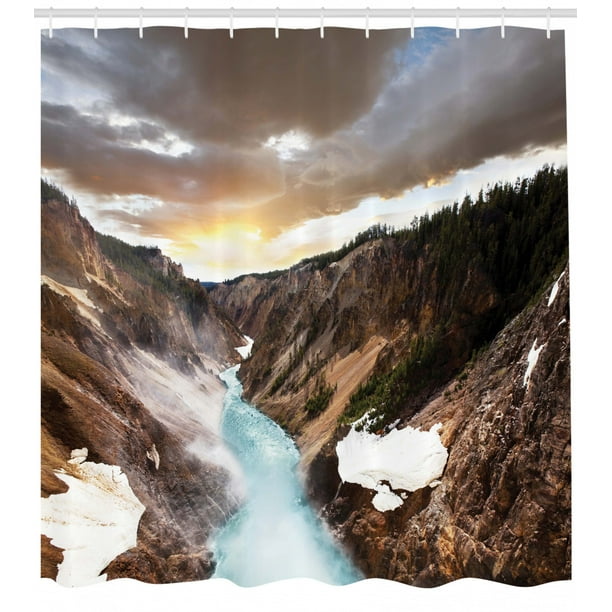 Yellowstone Shower Curtain, Canyon in Yellowstone Dramatic Sky Dark