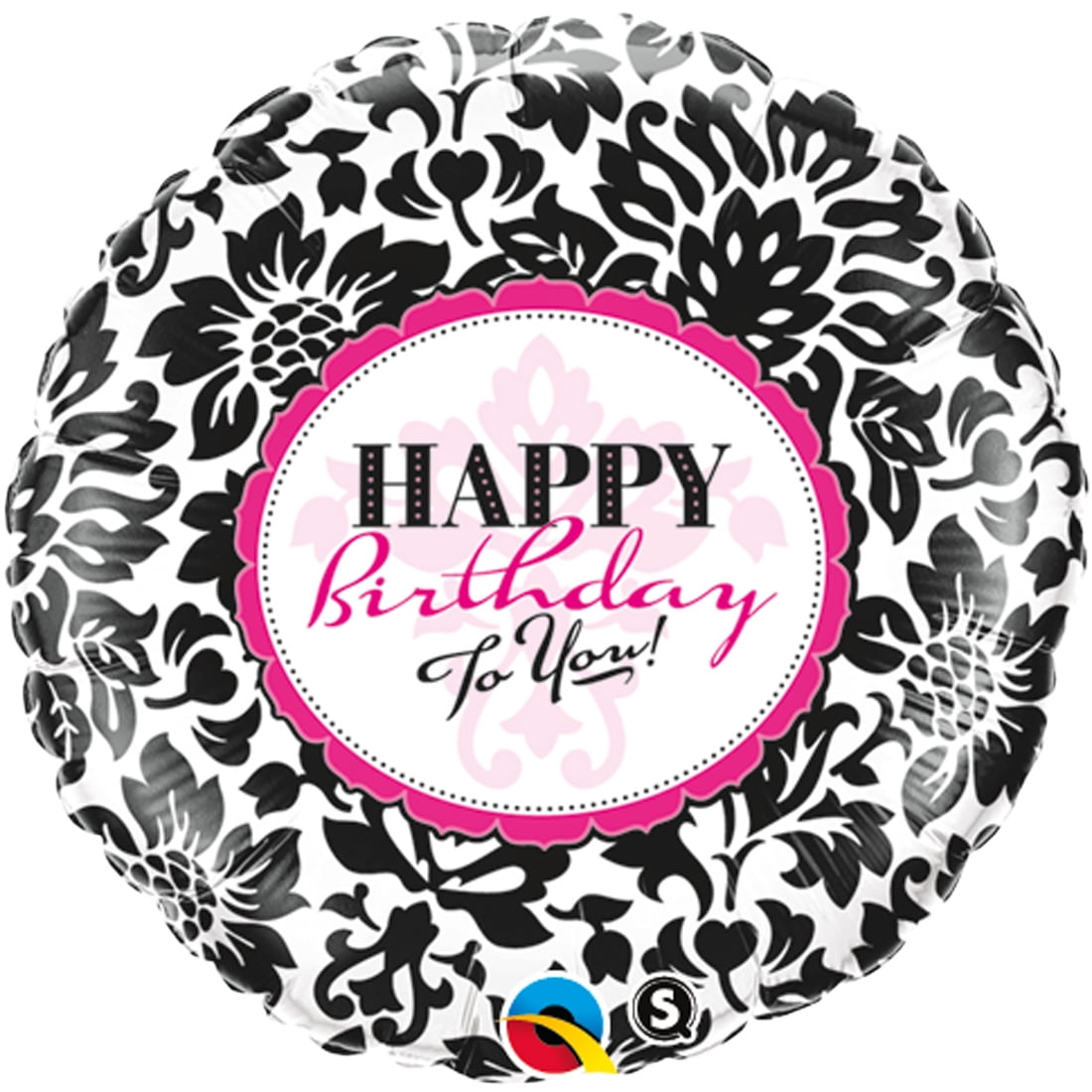 9/" Black Pink Elegant Damask Happy Birthday Qualatex Foil Shaped Party Balloon