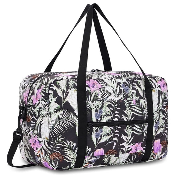 Weekender Bags for Women Holiday Tote Cute Duffel Bags for Spirit Airlines Personal Item Bag Flower Print Underseat Carry on, Black Flower