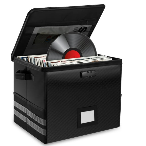 Large Vinyl Record Storage Box with Lock 16.93*12.99*12.99in Fireproof Waterproof Vinyl Record Storage Crate Holds up to 150  Singles for Home Office