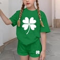 thumbnail image 4 of Fesfesfes Kids Outfits Girls St Patrick's Day Outfits Children's Boys Girls Short Sleeve Tops Short Pants Girls Clothes 2PCS Set, 4 of 6