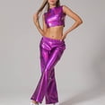 thumbnail image 2 of CHUMUD Womens Shiny Metallic 2 Piece Outfits Mock Sleeveless Crop Tops and Cargo Elastic Waist Jogger Party Club Sets, 2 of 5