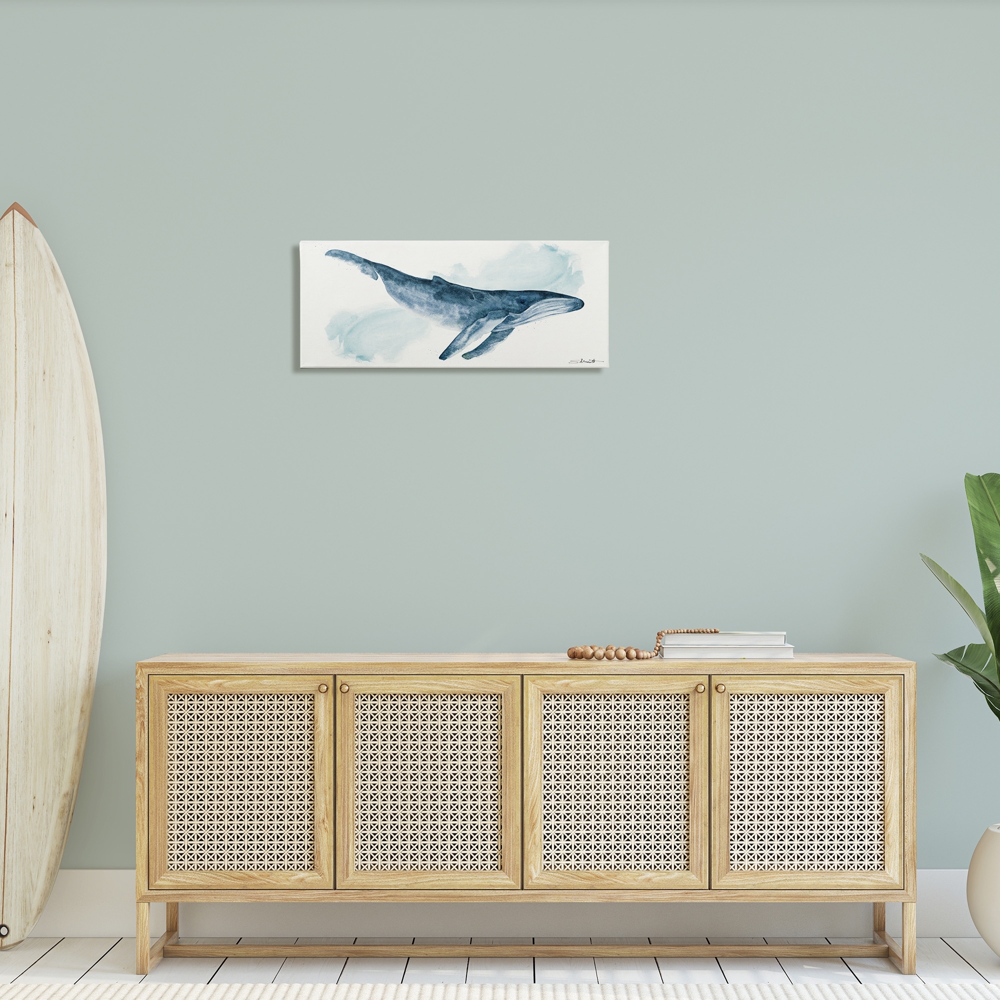 Stupell Industries Nautical Humpback Whale Marine Animal Blue Watercolor Painting, 30 x 13, Design by Stephanie Workman Marrott