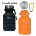 thumbnail image 4 of BEQU 550ml/18 Fl Oz Collapsible Silicone Water Bottle, Reusable, BPA Free, Dishwasher-Safe, Portable, Leak Proof, Use for Home Office Sports Travel Gym Camping Hiking (2PK Black-Orange), 4 of 8