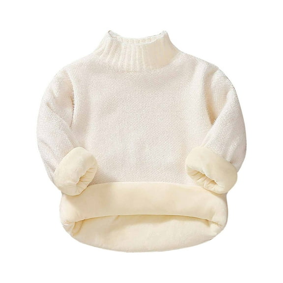 BLVB Boys Girls Knit Sweater Kids Long Sleeve Turtleneck Thick Fleece Lined Pullover Tops Winter Warm Clothes
