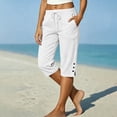 thumbnail image 2 of Zeliretfy Women Capri Pants Summer Casual Cropped Pants Drawstring Elastic High Waisted Trousers with Pockets, 2 of 8